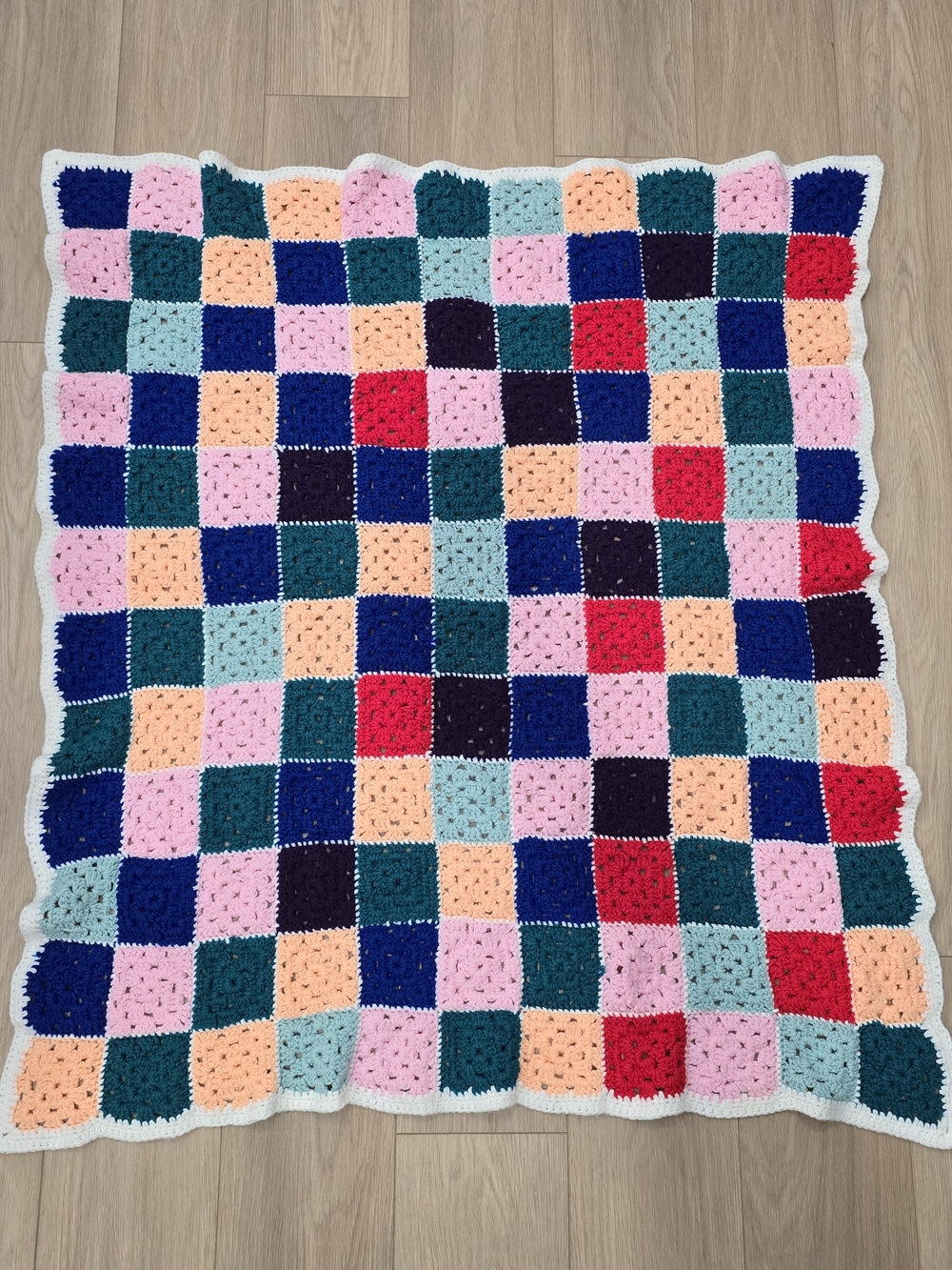 Handmade Multicolor Crochet Baby Blanket - Pastel & Jewel Squares
